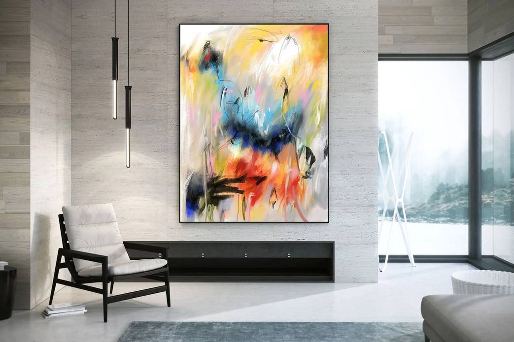 Red Handmade Original Living Modern Entryway Abstract Canvas Artwork XC09S